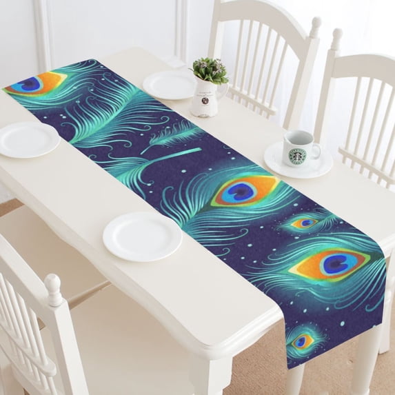 MKHERT Peacock Feather Table Runner for Wedding Party Banquet Decoration 14x72 inch