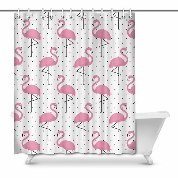 MKHERT Pink Flamingo on Polka Dots Decor Waterproof Polyester Bathroom Shower Curtain Bath 66x72 inch
