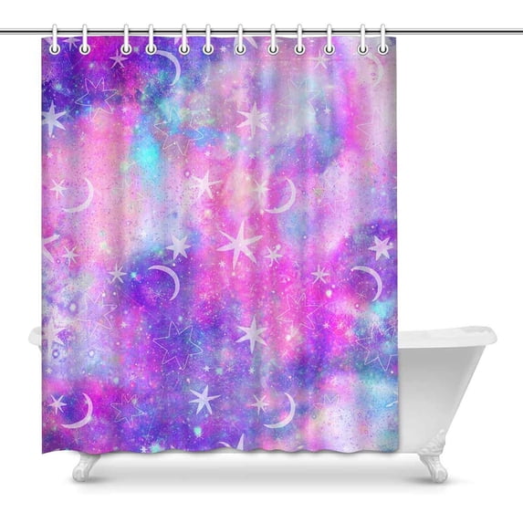 MKHERT Pink Marble Space Galaxy Star Moon Print Home Decor Waterproof Polyester Fabric Shower Curtain Bathroom Sets Hooks 60x72 inch