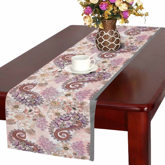 MKHERT Pink Paisley Floral Ethnic Pattern Table Runner Home Decor for Kitchen Dining Wedding Party 16x72 Inch