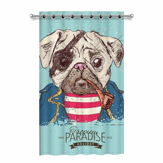 MKHERT Pirate Pug Dog Blackout Window Curtain Drapes Bedroom Living Room Kitchen Curtains 52x84 inch