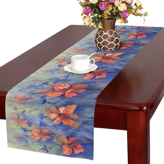 MKHERT Poppies and Cornflowers in The Rain Watercolor Summer Field Table Runner Home Decor for Home Kitchen Dining Wedding Party 16x72 Inch