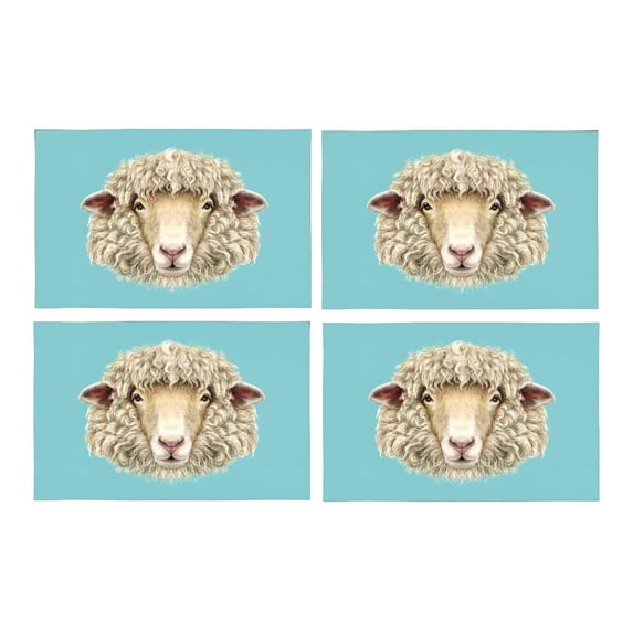 MKHERT Portrait of Ram Sheep Head Retro Animal On Blue Background Placemats Table Mats for Dining Room Kitchen Table Decoration 12x18 inch,Set of 4