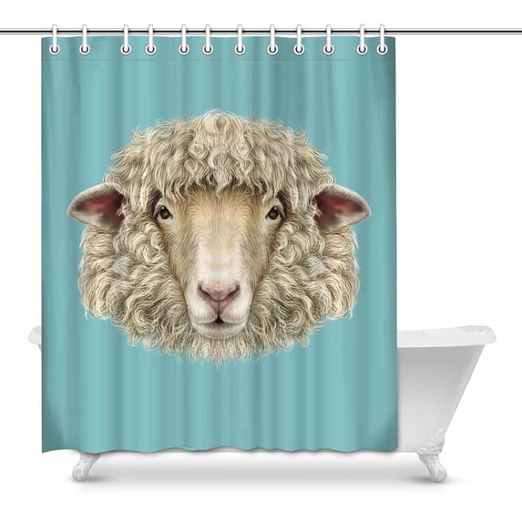 MKHERT Portrait of Ram Sheep Head Retro Animal on Blue Background Decor Waterproof Polyester Bathroom Shower Curtain Bath Decorations 60x72 inch