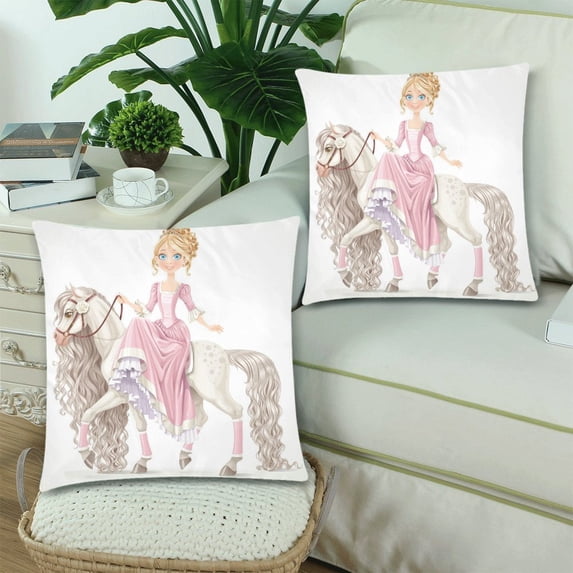 MKHERT Princess Ride On The Horse Throw Pillowcase Pillow Cover Cushion Couver 18x18 inch, Set of 2