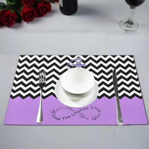 MKHERT Purple Colorblock Chevron Zigzag with Anchor and Infinity Quotes Placemats Table Mats for Dining Room Kitchen Table Decoration 12x18 inch,Set of 4