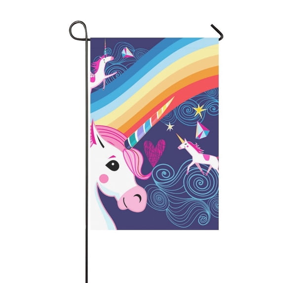 MKHERT Rainbow And Unicorns Garden Flag Banner Decorative Flag for Wedding Home Outdoor Garden Decor 12x18 inch