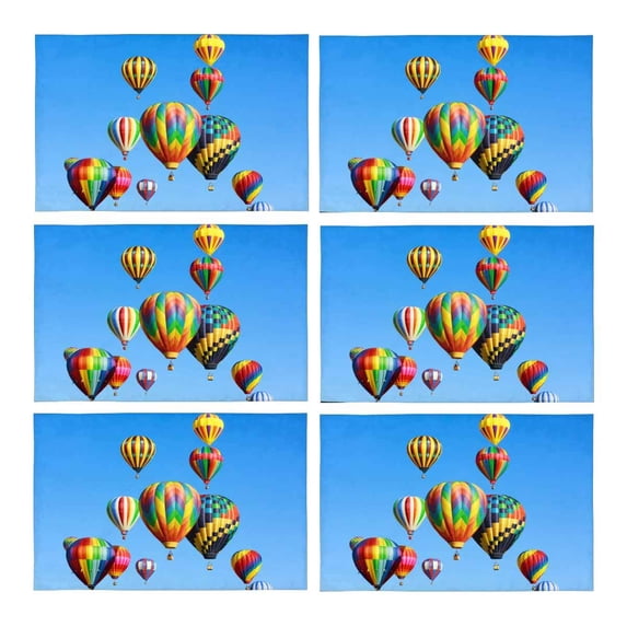 MKHERT Rainbow Hot Air Balloons Flying in The Sky Placemats Table Mats for Dining Room Kitchen Table Decoration 12x18 inch,Set of 6