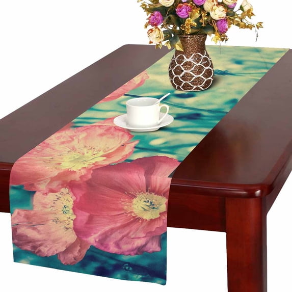 MKHERT Red Poppies in Sun Beams Table Runner For Wedding Party Decoration Kitchen Decor Decoration 16x72 inch