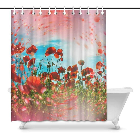 MKHERT Red Poppy Flower Meadow Decor Waterproof Polyester Bathroom Shower Curtain Bath Decorations 60x72 inch