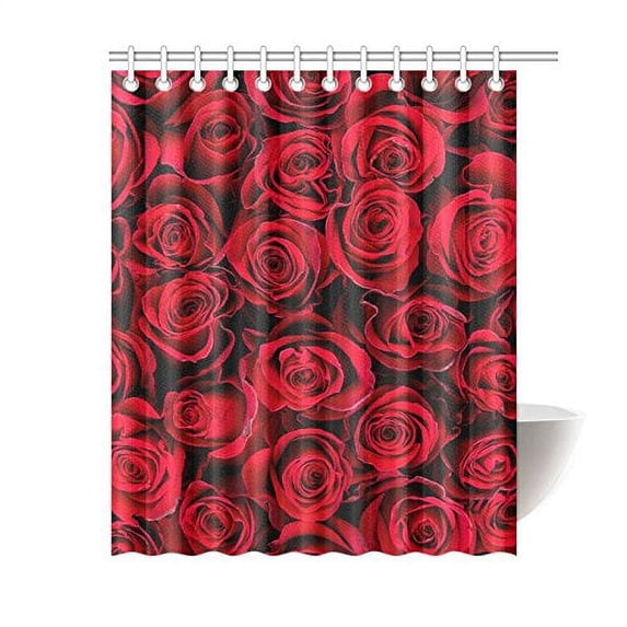 MKHERT Red Roses Bath Curtain Waterproof Fabric Polyester Curtains 60x72 inch