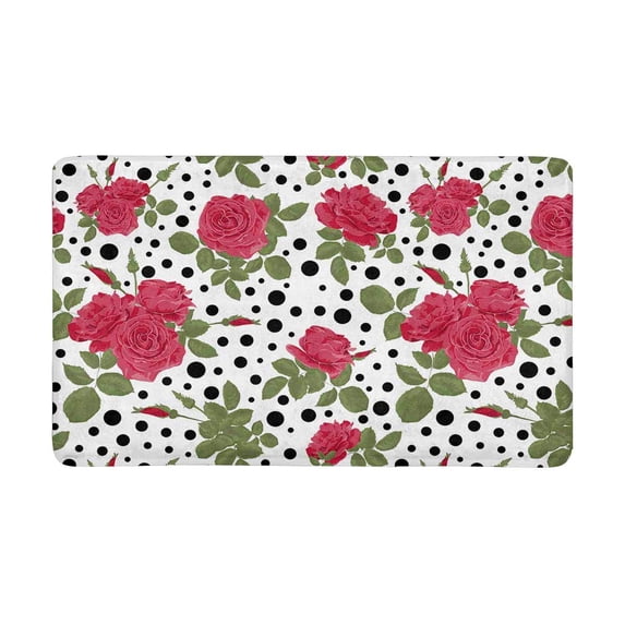 MKHERT Red Roses with Black Polka Dots Circles Doormat Rug Home Decor Floor Mat Bath Mat 30x18 inch