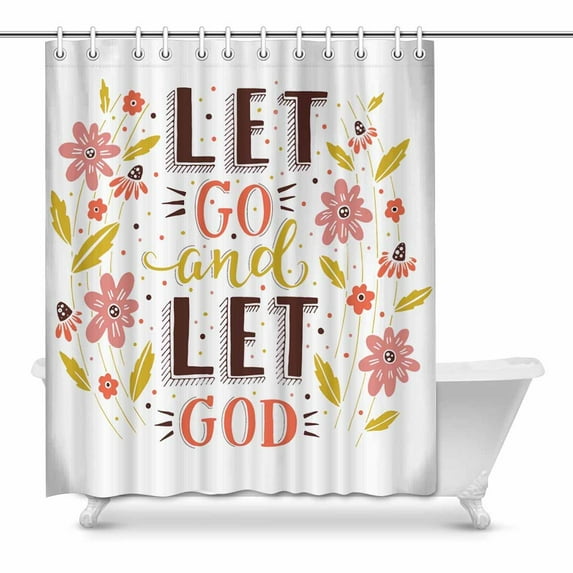 MKHERT Religions Bible Lettering Let Go and Let Waterproof Shower Curtain Decor Fabric Bathroom Set 60x72 inch
