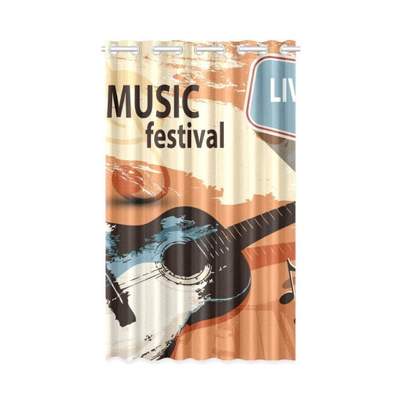MKHERT Retro Guitar with Music Window Curtain Living Room,Bedroom Window Drapes 52x84 inch