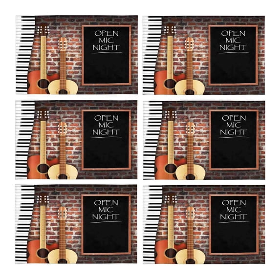 MKHERT Retro Guitars and Keyboard Against Brick Wall Placemats Table Mats for Dining Room Kitchen Table Decoration 12x18 inch,Set of 6