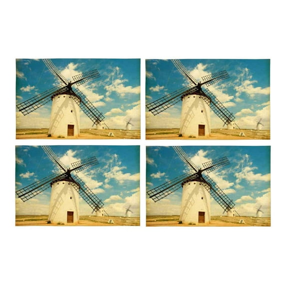 MKHERT Retro Medieval Windmills in Castilla La Mancha Spain Placemats Table Mats for Dining Room Kitchen Table Decoration 12x18 inch,Set of 4