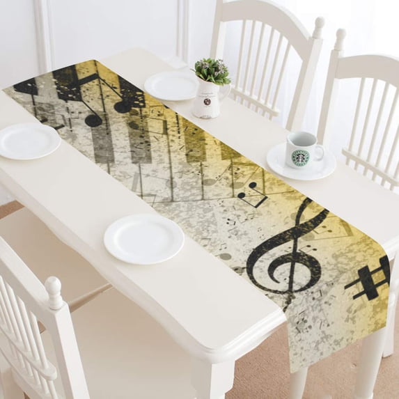 MKHERT Retro Music Pattern Table Runner for Kitchen Wedding Party Home Decor 16x72 inch