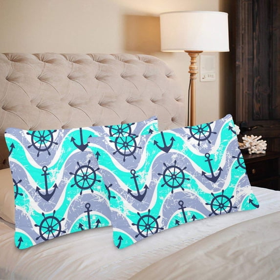 MKHERT Retro Nautical Pattern Pillowcase Pillow Protector Cushion Cover 18x18 inch,Set of 2