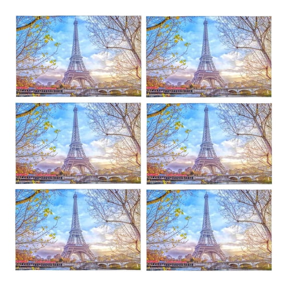 MKHERT Romantic Eiffel Tower in Paris France Placemats Table Mats for Dining Room Kitchen Table Decoration 12x18 inch,Set of 6