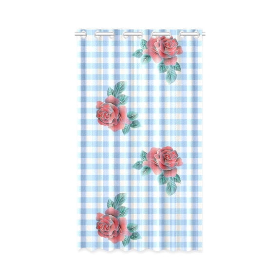 MKHERT Roses Light Blue Fashion Checkered Pattern Window Curtain Living Room,Bedroom Window Drapes 52x84 inch