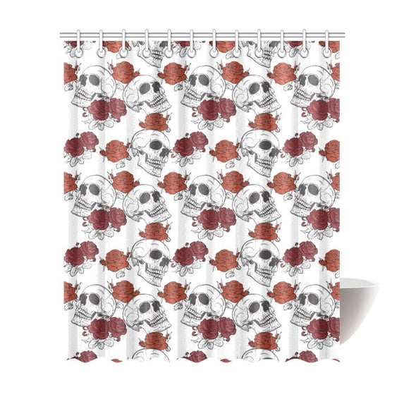 MKHERT Roses and Skull Polyester Fabric Bathroom Shower Curtain 66x72 inch