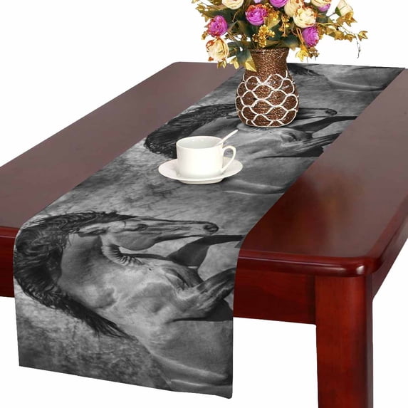 MKHERT Running Big Beautiful Friesian Horse Cool Animal Table Runner Home Decor for Kitchen Dining Wedding Party 16x72 Inch