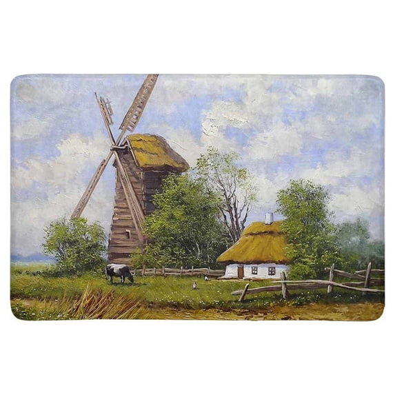 MKHERT Rural Landscape Village with Windmill Paintings Doormat Rug Home Decor Floor Mat Bath Mat 23.6x15.7 inch