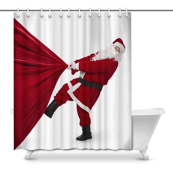 MKHERT Santa Claus Pulling Huge Bag Gifts Funny Christmas Theme House Decor Shower Curtain Bathroom Decorative Bathroom Shower Curtain Set Rings 66x72 inch