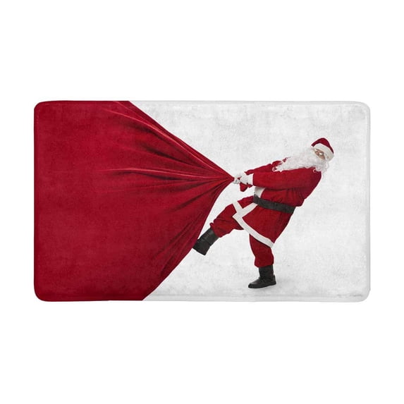 MKHERT Santa Claus Pulling Huge Bag of Gifts Funny Christmas Theme Doormat Rug Home Decor Floor Mat Bath Mat 30x18 inch