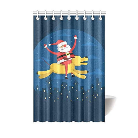 MKHERT Santa Claus with A Dog Polyester Fabric Shower Curtain 48x72 inch