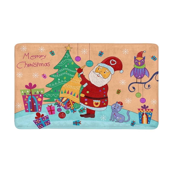 MKHERT Santa with Gift Owl Fir Tree for Merry Christmas Holiday Doormat Rug Home Decor Floor Mat Bath Mat 30x18 inch