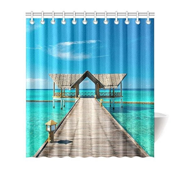 MKHERT Sea Ocean with Maldives Jetty Home Decor Summer Tropical Waterproof Polyester Bathroom Shower Curtain Bath 66x72 inch