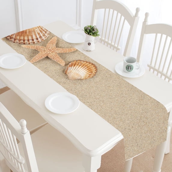 MKHERT Sea Shells and Stars Table Runner for Wedding Party Banquet Decoration 16x72 inch