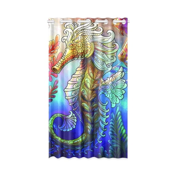MKHERT Seahorse and Fishes Window Curtain Living Room,Bedroom Window Drapes 52x84 inch