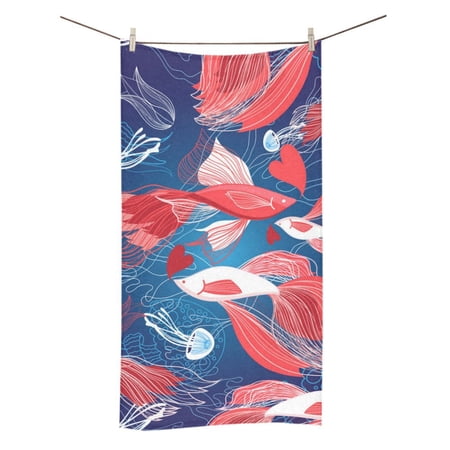MKHERT Seamless Bright Pattern Lovers Red Fish On A Blue Bath Towel Shower Towel Wash Cloth Face Towels 16x28 Inches