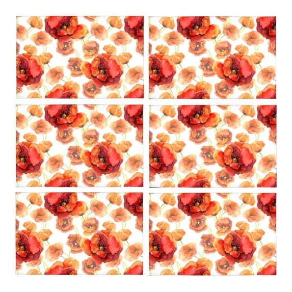 MKHERT Seamless Colorfull Floral Pattern with Red Poppy Flower Placemats Table Mats for Dining Room Kitchen Table Decoration 12x18 inch,Set of 6