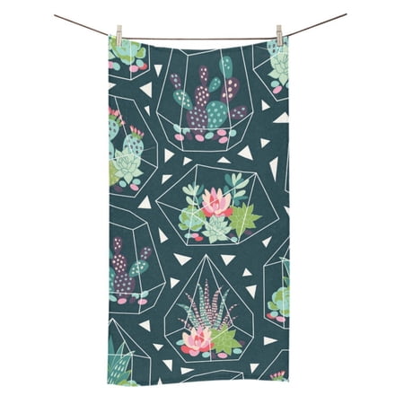 MKHERT Seamless Pattern With Succulents And Cactuse Bath Towel Shower Towel Wash Cloth Face Towels 16x28 Inches