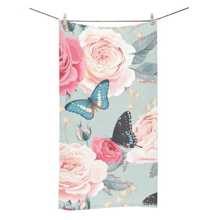 MKHERT Seamless Peony Roses And Butterfly Bath Towel Shower Towel Wash Cloth Face Towels 16x28 Inches