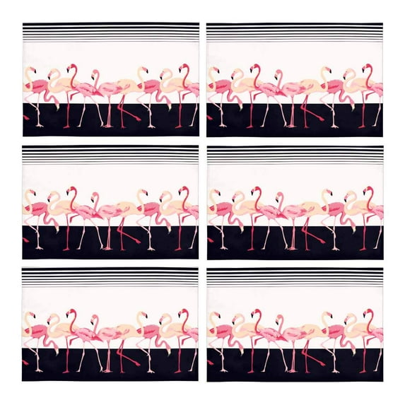 MKHERT Shabby Chic Pink Flamingo Birds with Stripes Lines Placemats Table Mats for Dining Room Kitchen Table Decoration 12x18 inch,Set of 6