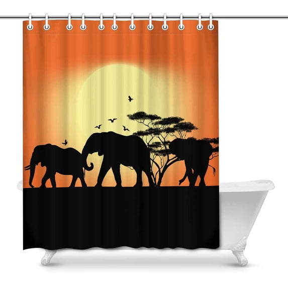 MKHERT Silhouette of Elephant and Tree at Sunrise in Kenya Decor Waterproof Polyester Fabric Shower Curtain Bathroom Sets 66x72 inch