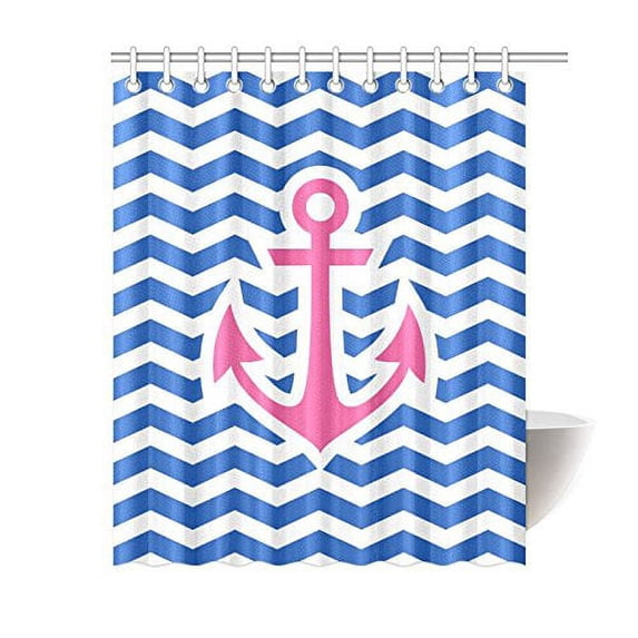 MKHERT Simple Chevron Nautical Anchor Polyester Fabric Bathroom Shower Curtain 60x72 inch