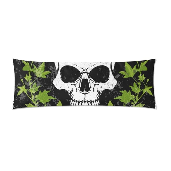 MKHERT Skull With Green Leaves Body Pillowcase Pillow Protector Cushion Cover 20x60 inch