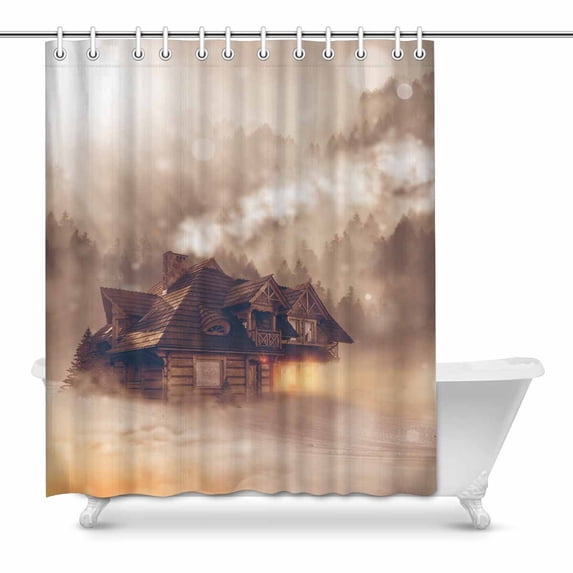 MKHERT Small Wooden House Shower Curtain Bath Curtain Waterproof fabric Polyester Curtains 60x72 inch