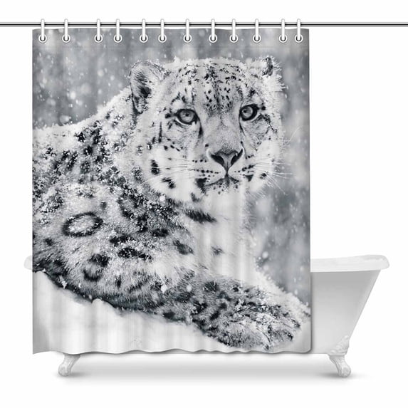 MKHERT Snow Leopard in Snow Storm Cool Animal House Decor Shower Curtain for Bathroom Decorative Bathroom Shower Curtain Set 66x72 inch