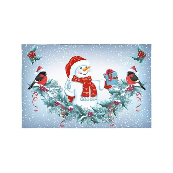 MKHERT Snowman in Santa Hat with Gift Box Christmas Decorative Design Placemats Table Mats for Dining Room Kitchen Table Decoration 12x18 inch,Set of 6