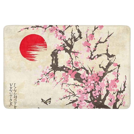 MKHERT Spring Sakura Cherry Blossom with Butterflies Doormat Rug Home Decor Floor Mat Bath Mat 23.6x15.7 inch