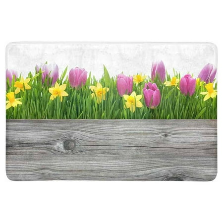 MKHERT Spring Tulips and Daffodils Flowers Blossoms on Wood Doormat Rug Home Decor Floor Mat Bath Mat 23.6x15.7 inch