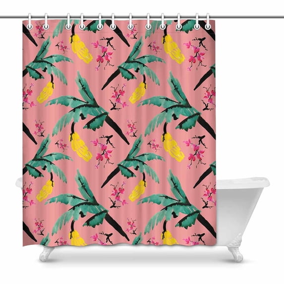 MKHERT Spring Watercolor Pink Branches of Blooming Magnolia Flowers and Banana Decor Waterproof Polyester Fabric Shower Curtain Bathroom Sets 60x72 inch