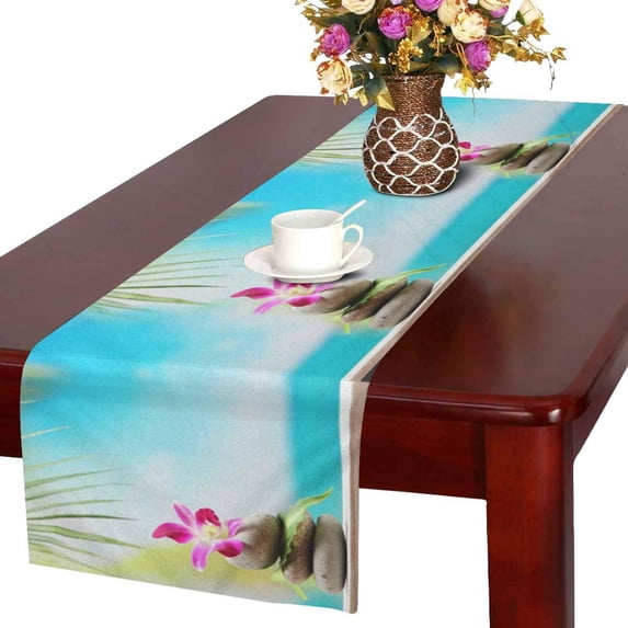 MKHERT Stack of Zen Stones Spa and Flower on Sand Beach Table Runner Home Decor for Home Kitchen Wedding Party Banquet Decoration 16x72 Inch