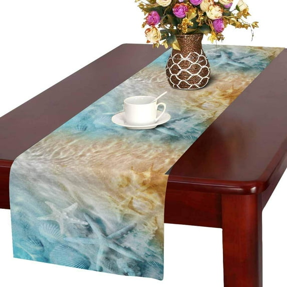 MKHERT Starfish and Seashell On Summer Beach in Sea Water Table Runner for Office Kitchen Dining Wedding Party Banquet 16x72 Inch